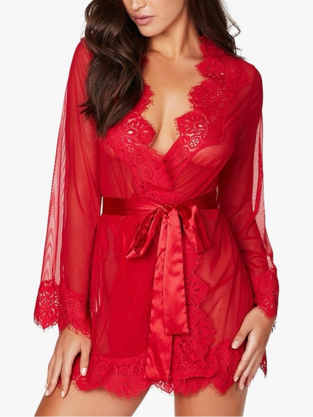 RSLove Lace Sheer Kimono Robe with Satin Tie!